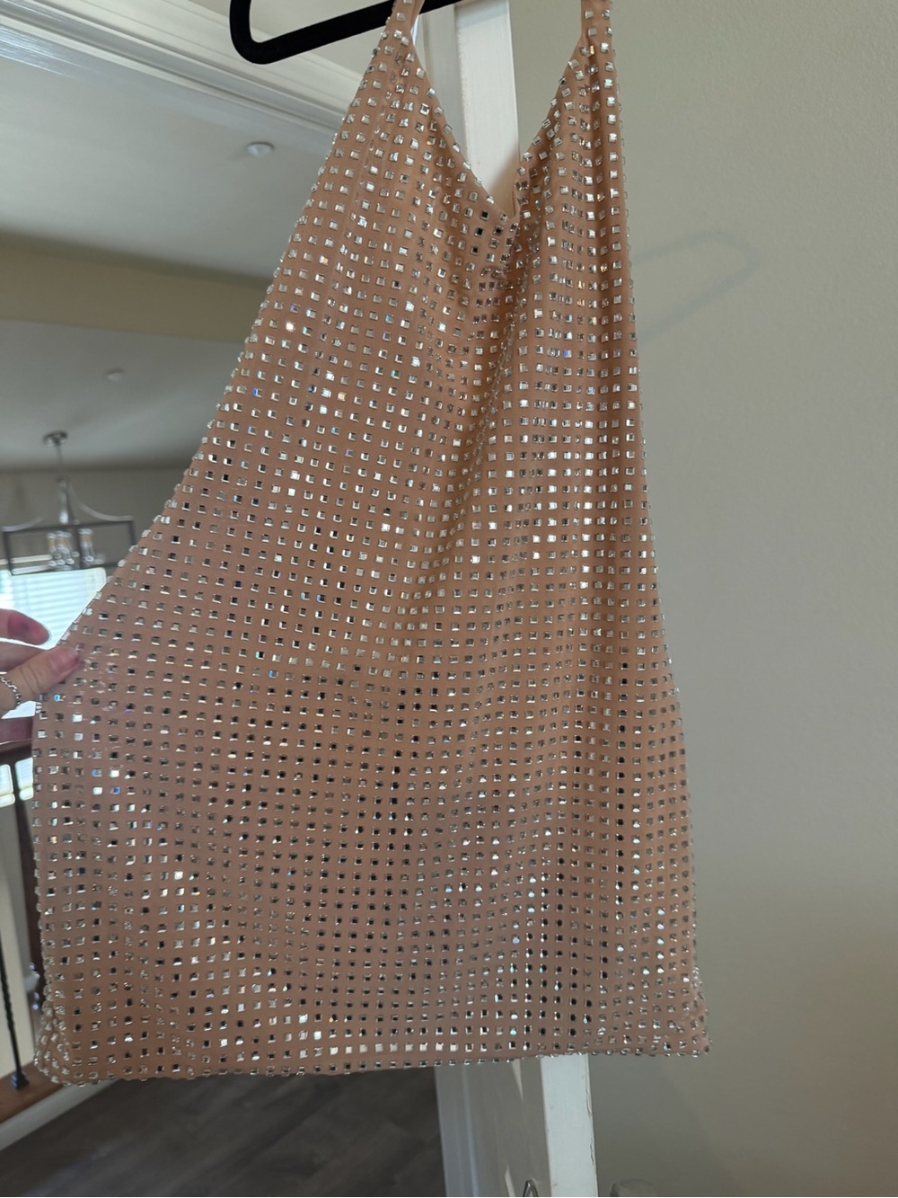 White Fox Boutique Nude Rhinestone Mini Dress